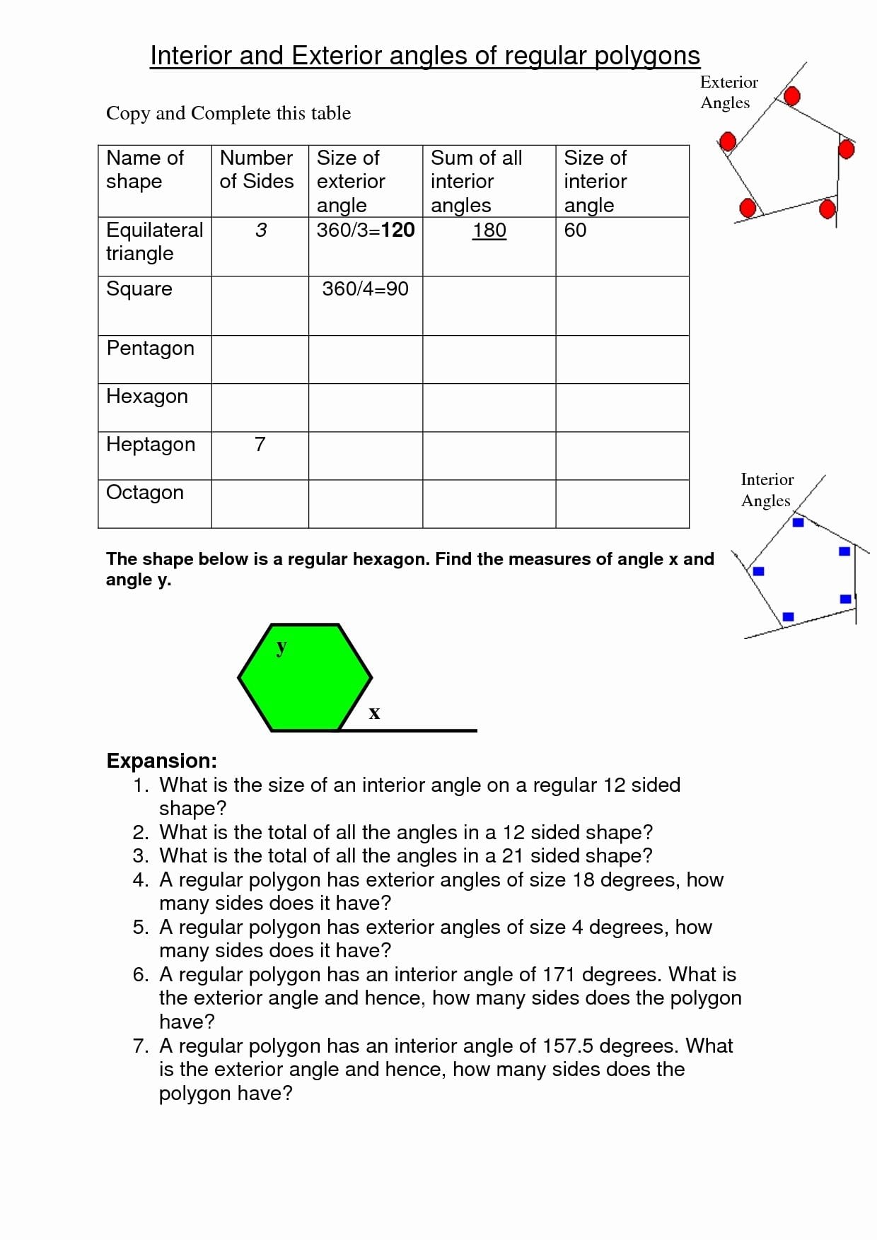Bunch Ideas Of Interior And Exterior Angles Of A Triangle Worksheet And Interior And Exterior Angles Worksheet