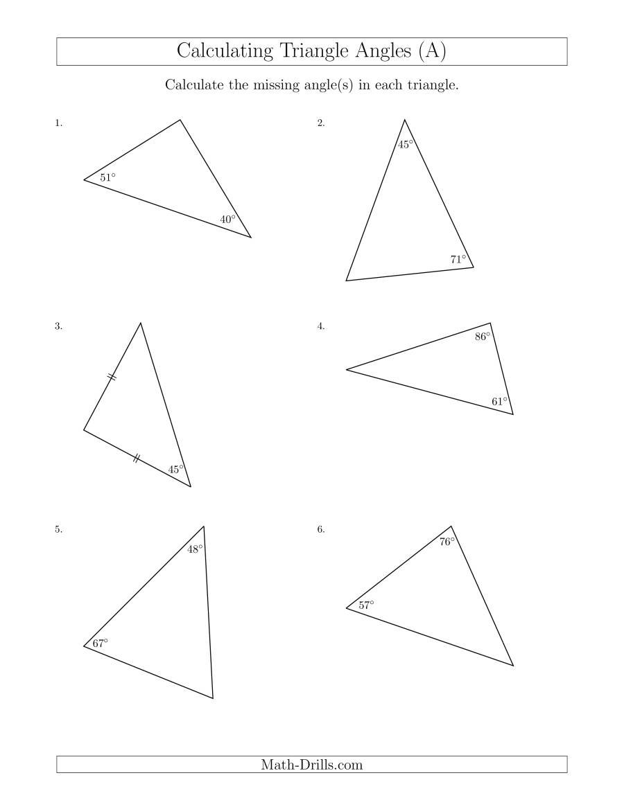 Calculating Angles Of A Triangle Given The Other Angles A In Interior Angles Of A Triangle Worksheet Pdf