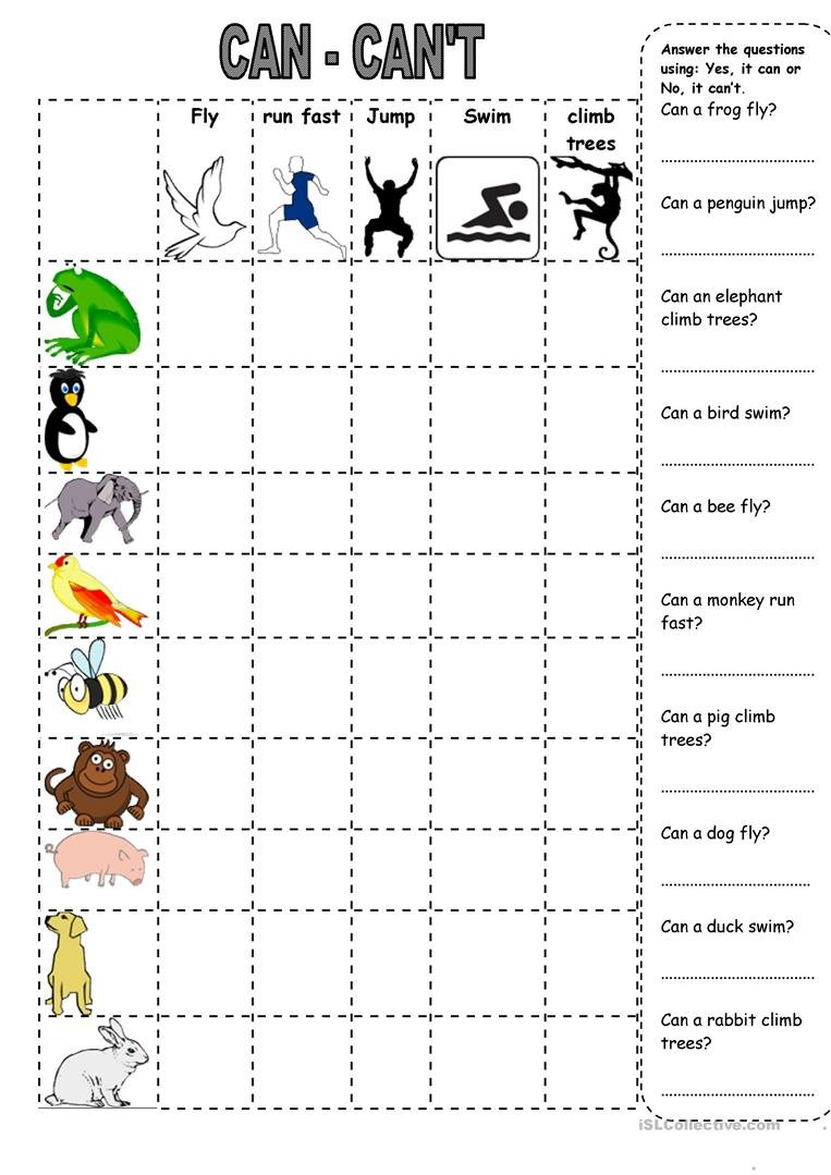 Can Can't  Animals Worksheet  Free Esl Printable Worksheets Made Also Los Animales Printable Worksheets