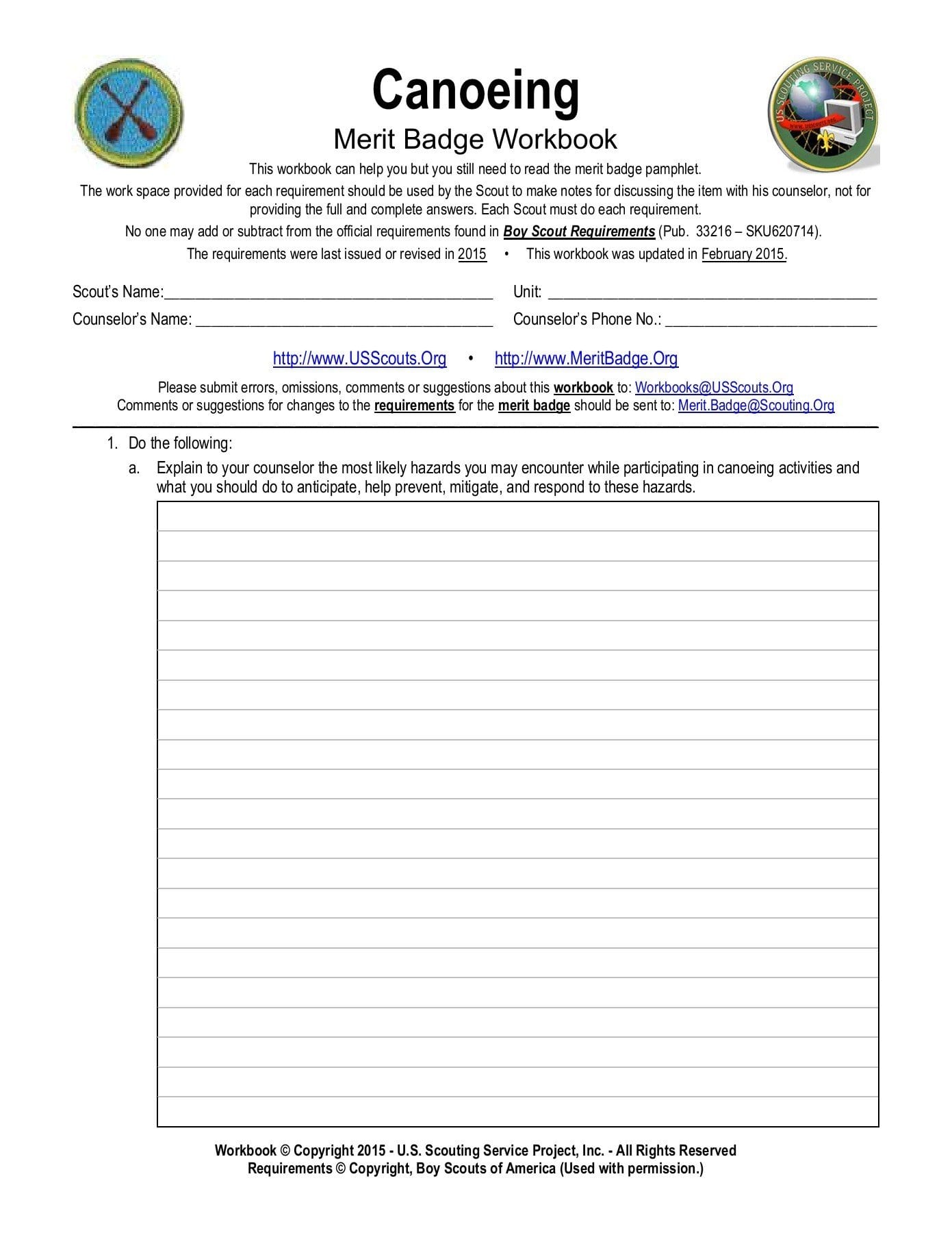 Canoeing Merit Badge Worksheet  Us Scouting Service  Pages 1 For Communications Merit Badge Worksheet