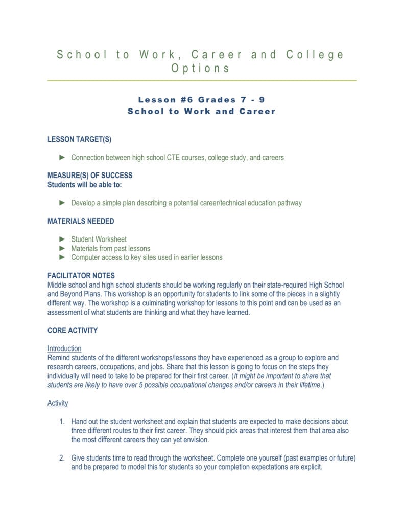Career Ready Lesson 6 Grades 6 Together With Career Worksheets For Middle School