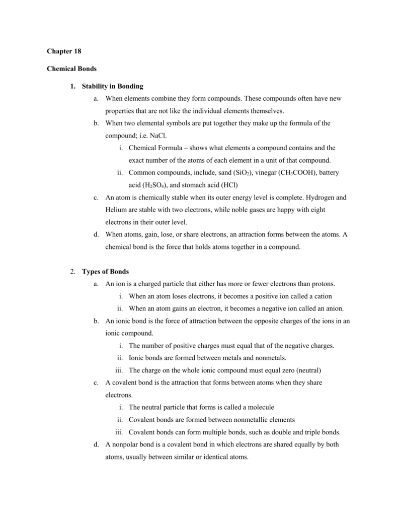 Ch 18 Notes Inside Section 1 Stability In Bonding Worksheet Answers