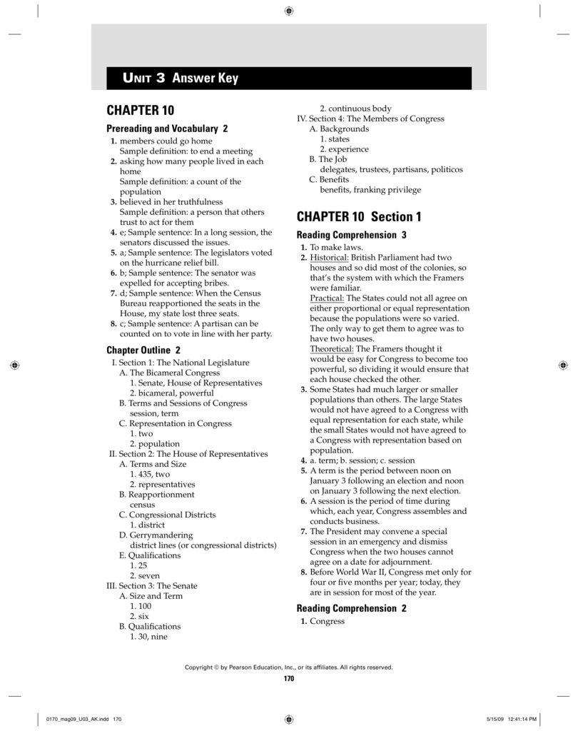 Chapter 10 Chapter 10 Section 1 Unit 3 Answer Key Regarding Chapter 3 The Constitution Worksheet Answers
