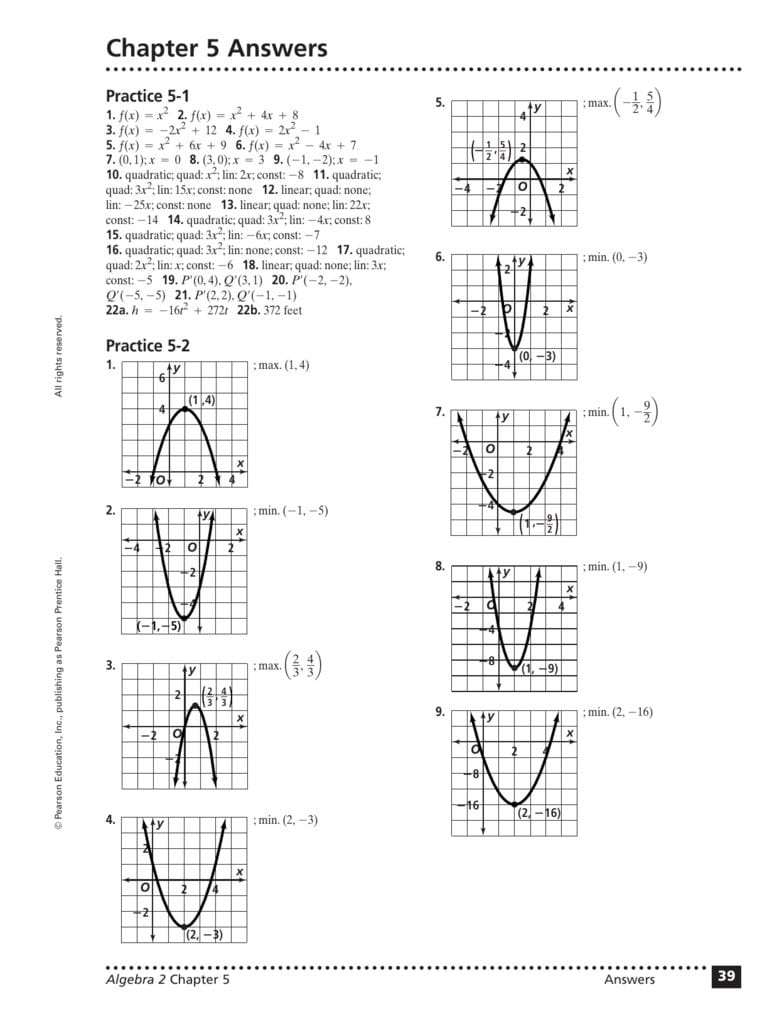 Chapter 5 Answers Along With Practice 5 5 Quadratic Equations Worksheet Answers