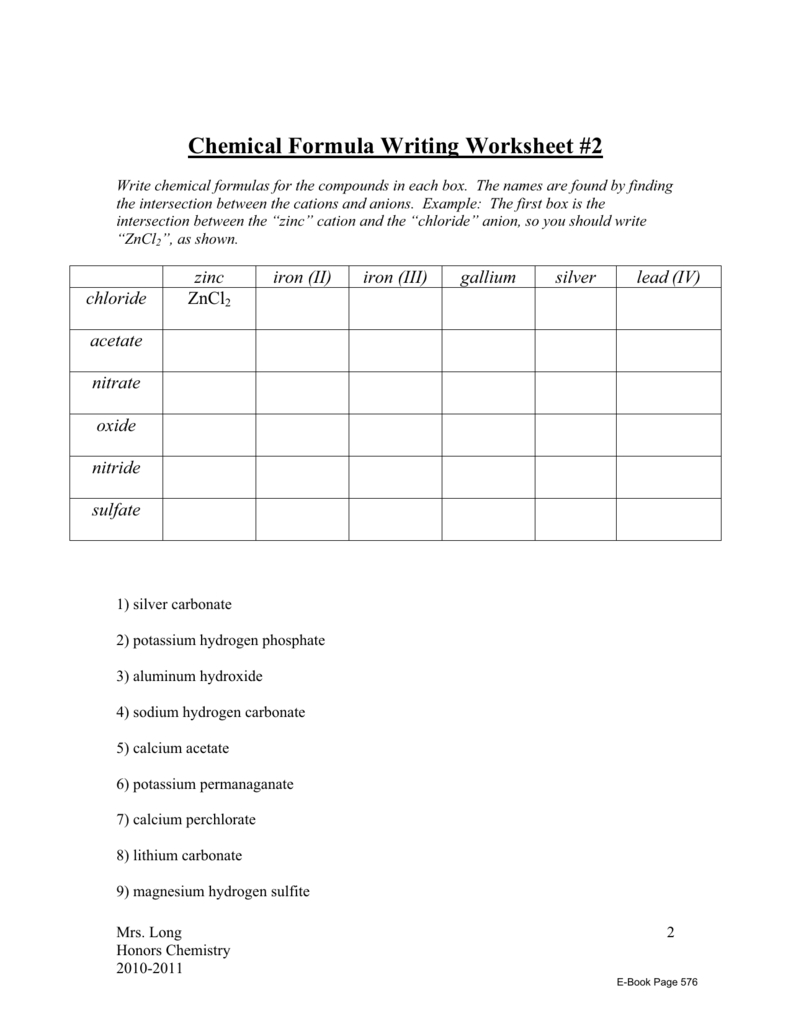 Chemical Formula Writing Worksheet 2 With Naming And Writing Chemical Formulas Worksheet