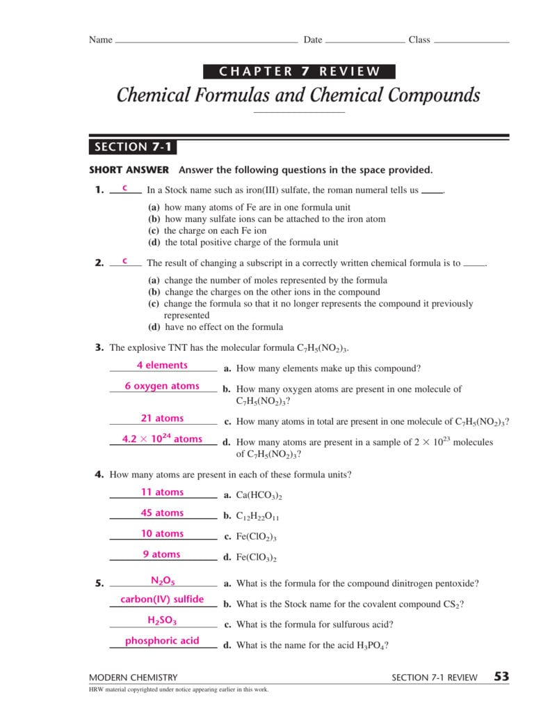 Chemical Formulas And Chemical Compounds Together With Naming Ions And Chemical Compounds Worksheet 1