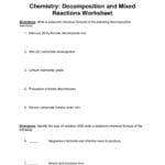 Chemistry Decomposition And Mixed Reactions Worksheet Inside Five Types Of Chemical Reaction Worksheet
