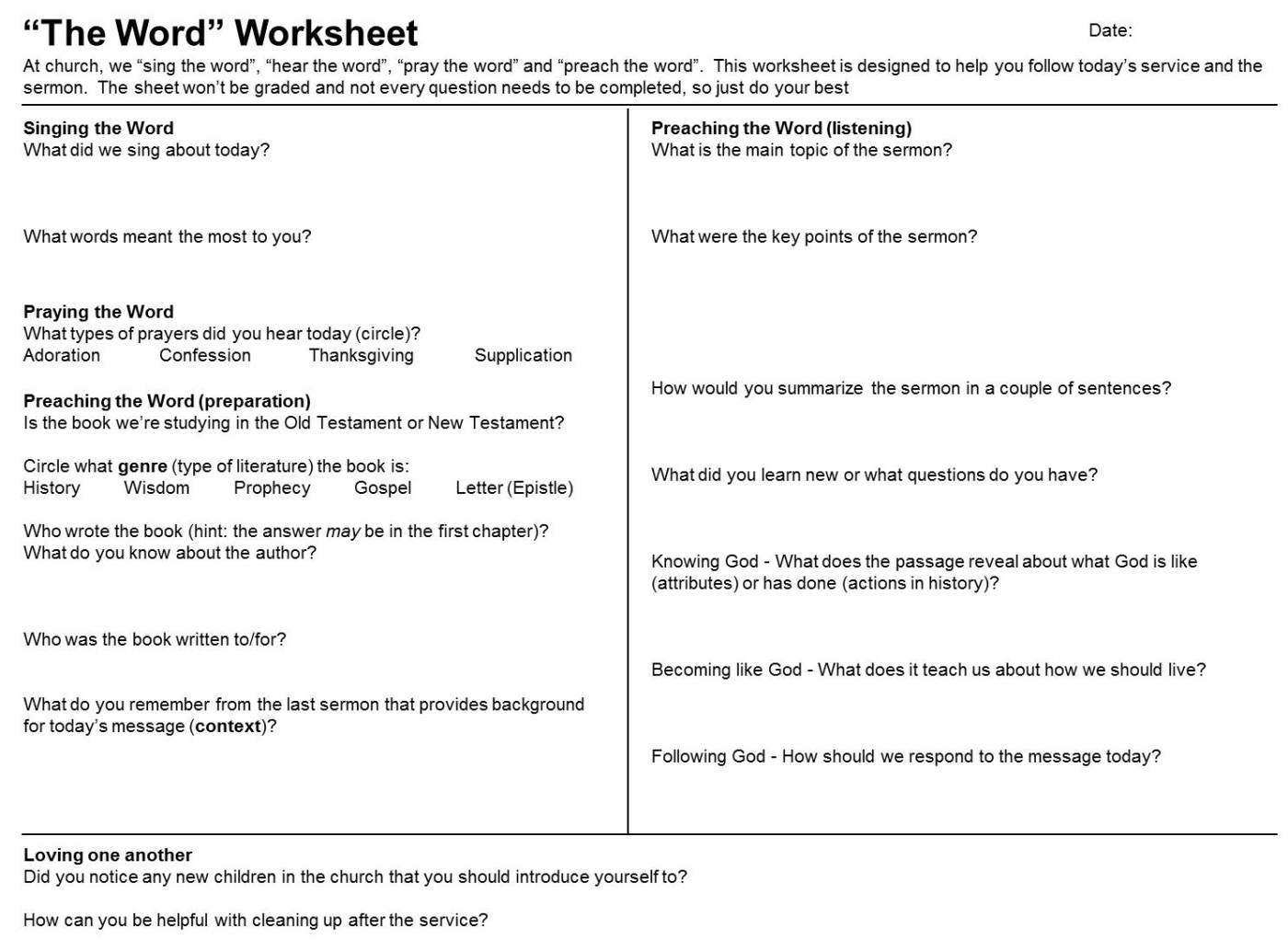 Childrens Sermon Notes Sermon Preparation Worksheet Great Together With Will Preparation Worksheet