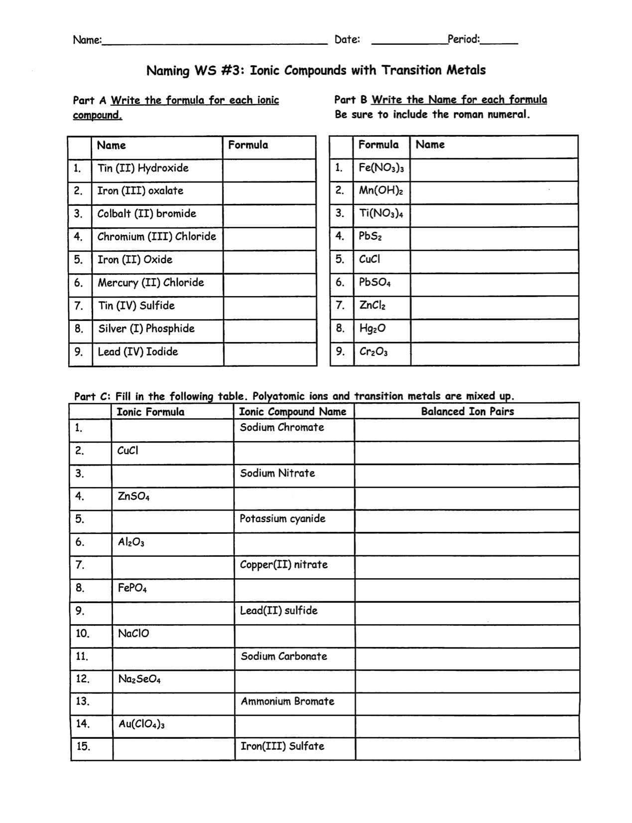 Christopher White  Warren County Public Schools Along With Ionic Nomenclature Worksheet