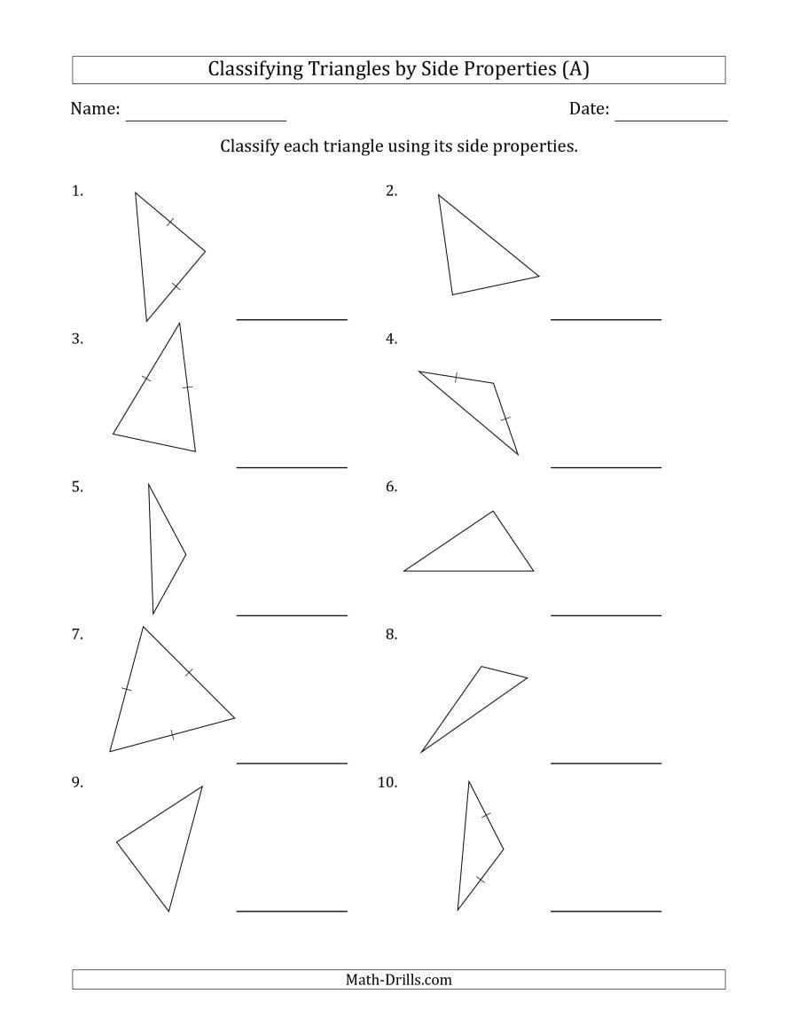 Classifying Trianglesside Properties Marks Included On Question Pertaining To Identifying Triangles Worksheet