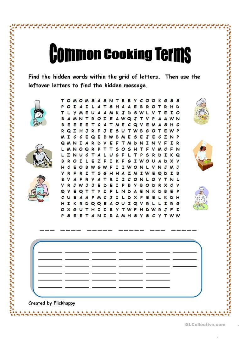 Common Cooking Terms Worksheet  Free Esl Printable Worksheets Made Also Basic Cooking Terms Worksheet