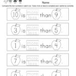 Comparing Numbers From 1 To 10 Worksheet  Free Kindergarten Math Pertaining To Number 1 Worksheets