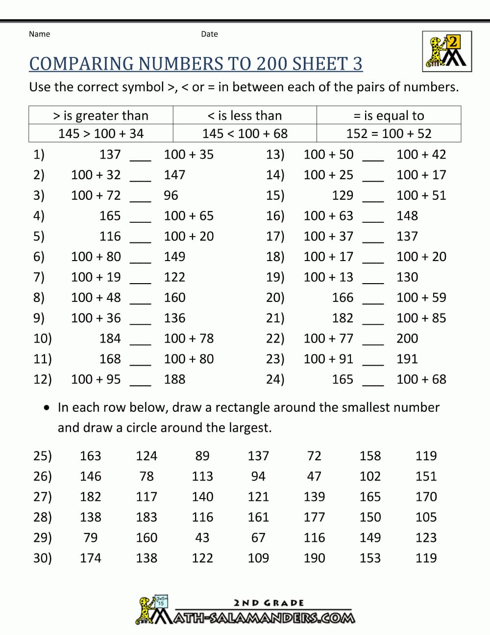 Comparing Numbers To 1000 Intended For Comparing Numbers Worksheets 4Th Grade