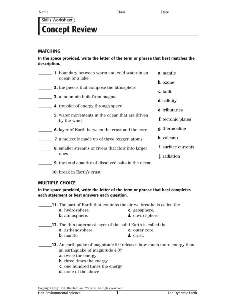 Concept Review Throughout Science Skills Worksheet Answer Key