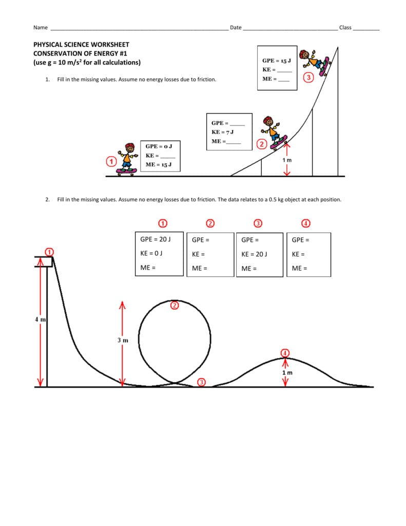 Conservation Of Energy Worksheet 1 Throughout Conservation Of Energy Worksheet Answers