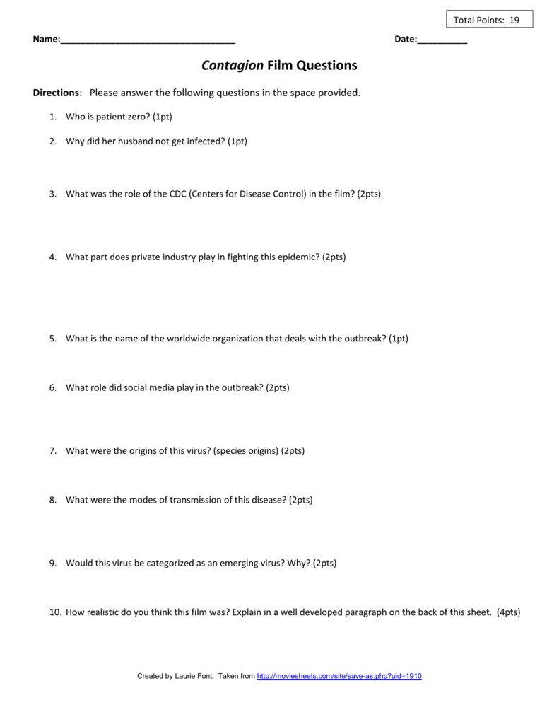 Contagion Film Questions Regarding Contagion Worksheet Answers