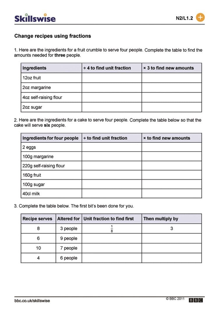 Cooking With Fractions Worksheet Cooking With Fractions Worksheet Together With Cooking With Fractions Worksheet