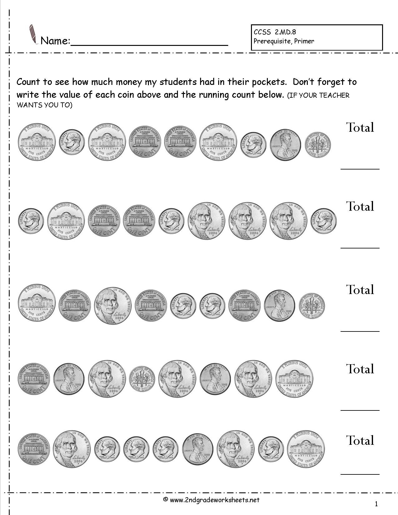 Counting Coins And Money Worksheets And Printouts For Coin Values Worksheet