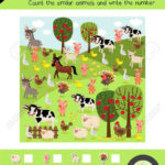 Counting Game Of Farm Animals For Preschool Kids Activity Worksheet Pertaining To Los Animales Printable Worksheets
