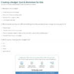 Creating A Budget Quiz  Worksheet For Kids  Study As Well As Budgeting Worksheets For Highschool Students