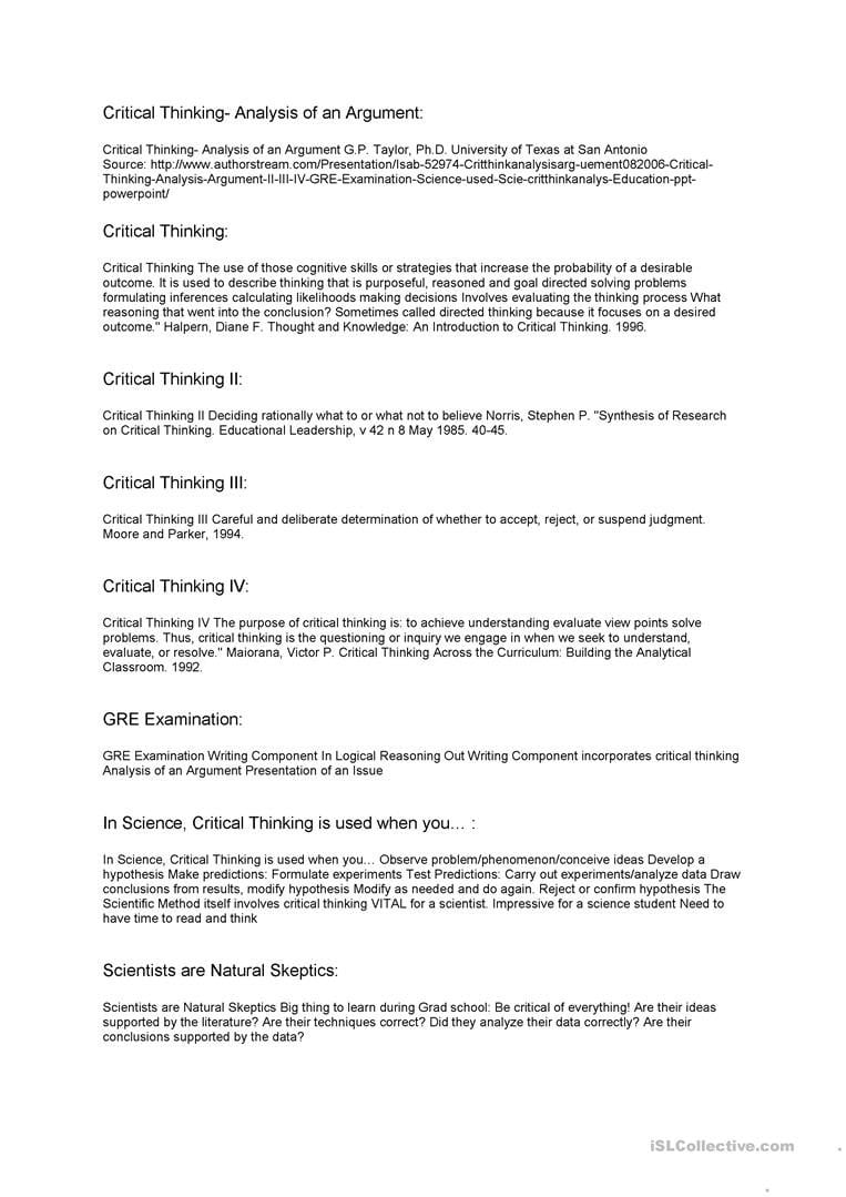 Critical Thinking Worksheet  Free Esl Printable Worksheets Made As Well As Critical Thinking Worksheets