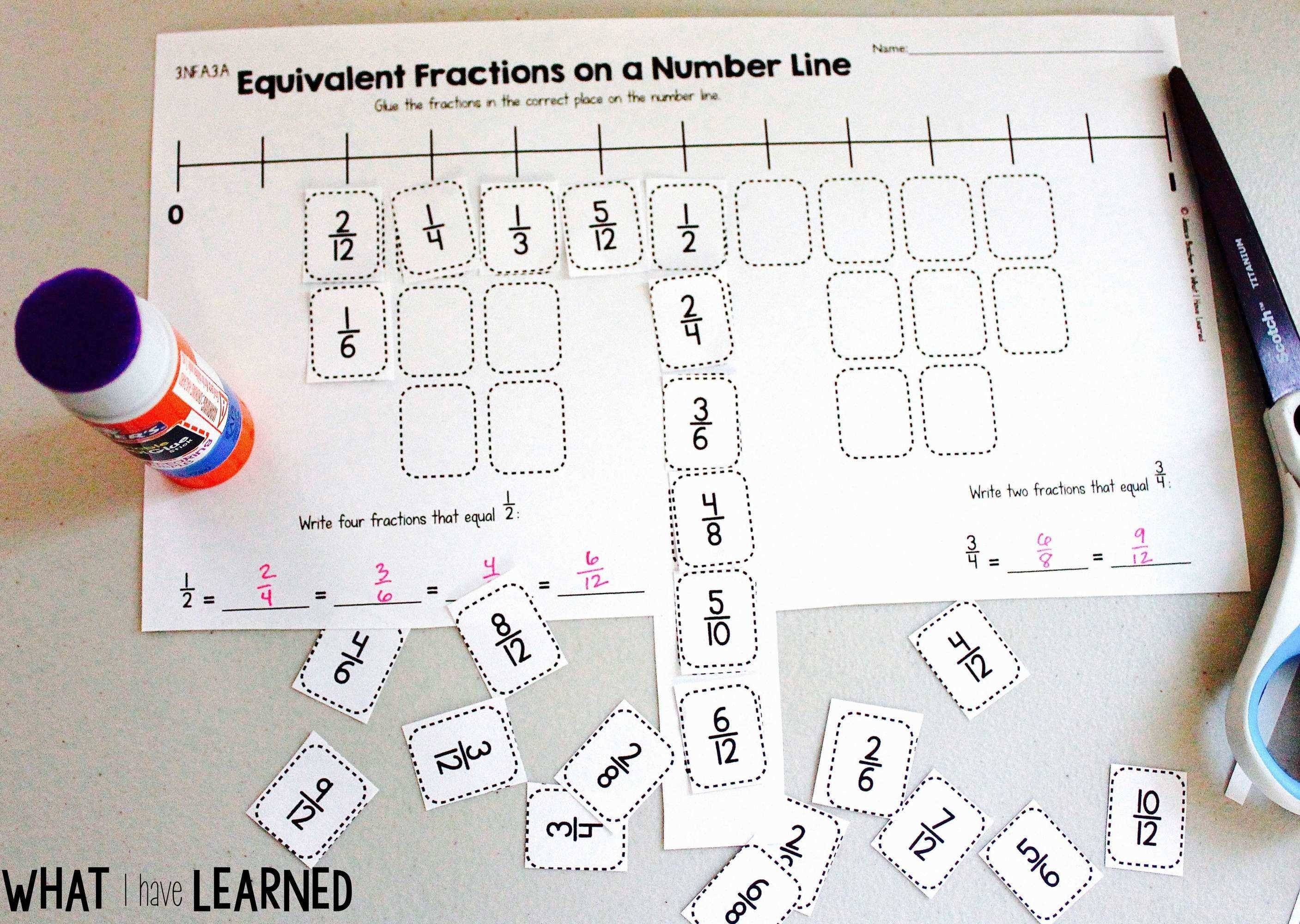 Cut  Paste Third Grade Math Activities Or Free Fraction Number Line Worksheets 3Rd Grade