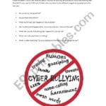 Cyberbullying  Esl Worksheetpannazuzanna Or Cyber Bullying Worksheets
