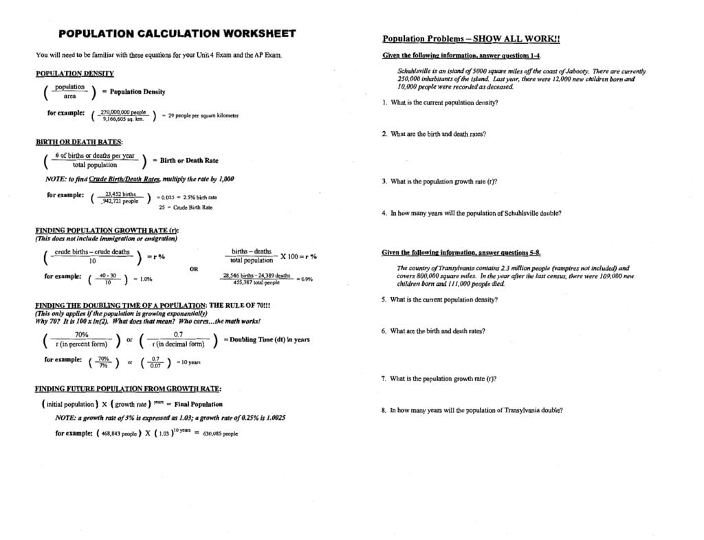 Day 2  Apes Population Calculation Worksheet Regarding Population Calculation Worksheet