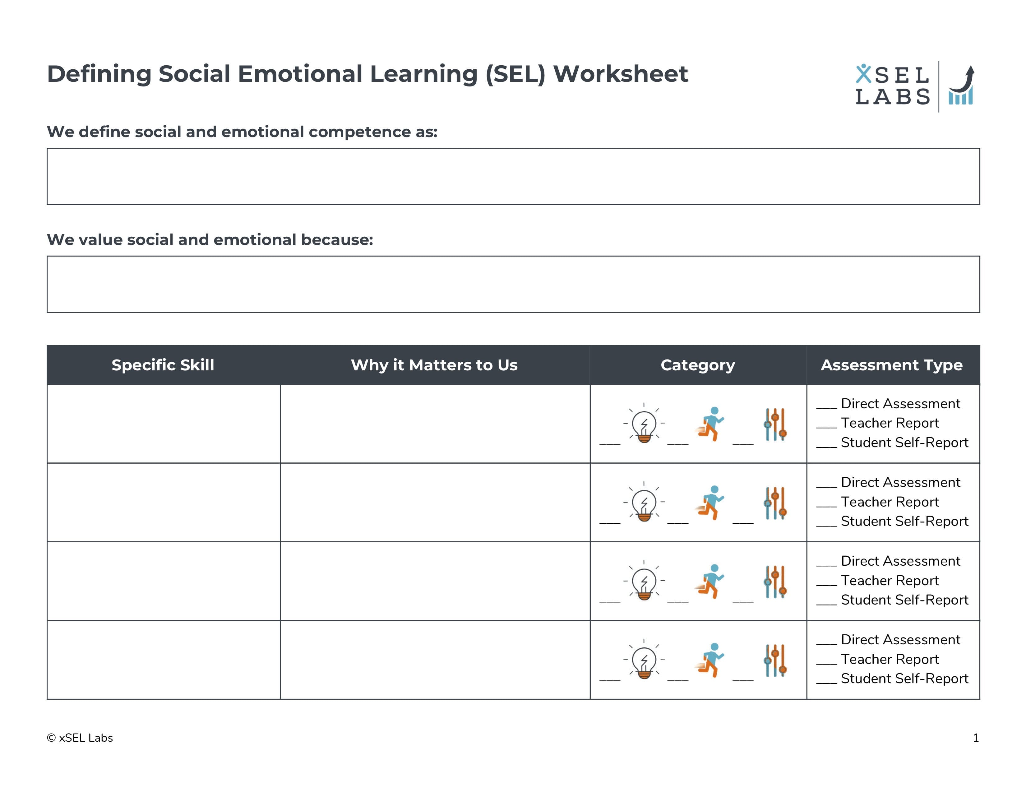 Defining Social Emotional Learning Sel Worksheet  Xsel Labs With Regard To Social Emotional Learning Worksheets