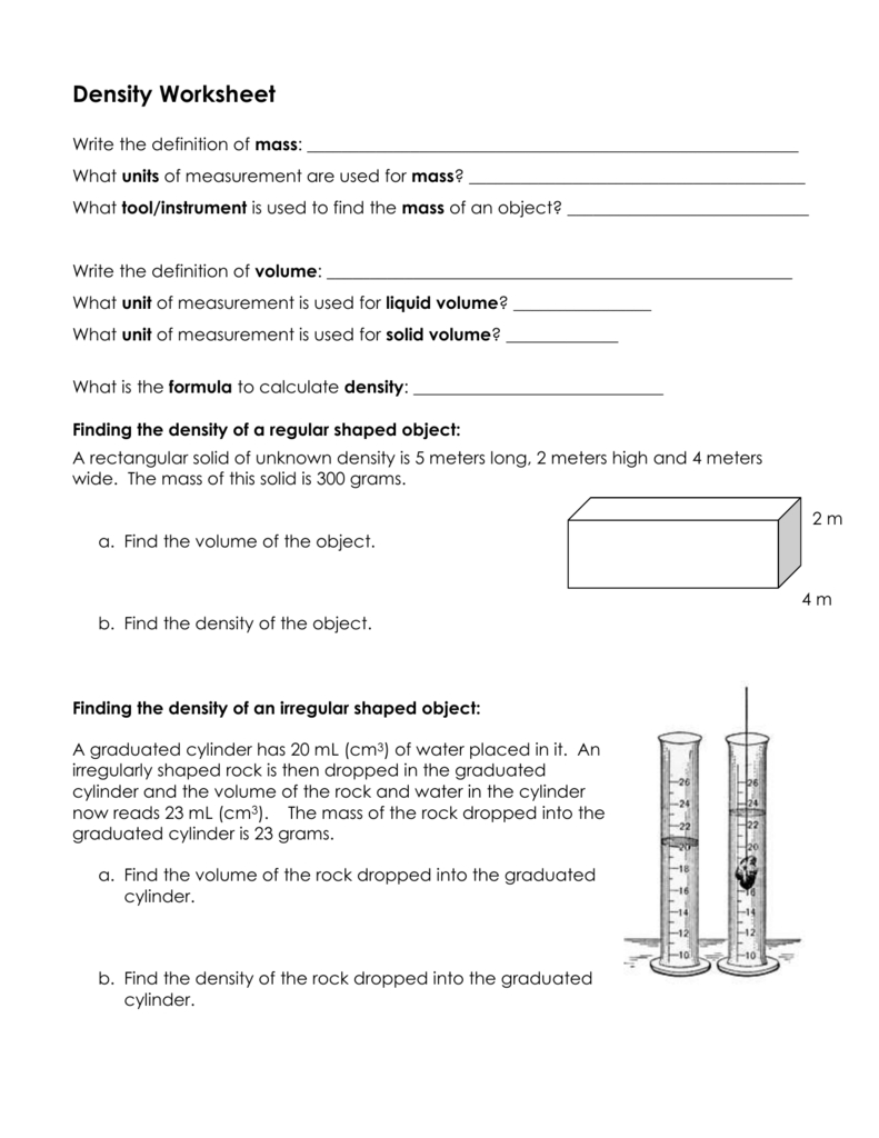 Density Worksheet For Measuring Liquid Volume Worksheet
