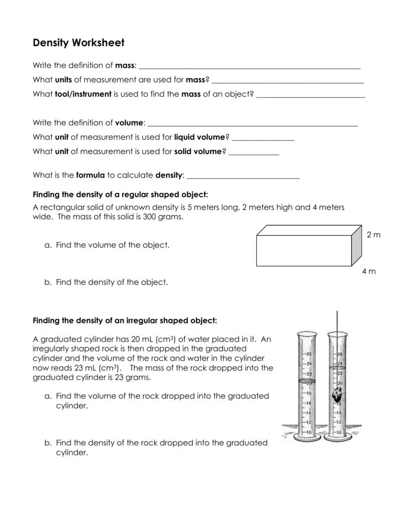 Density Worksheet With Regard To Graduated Cylinder Worksheet