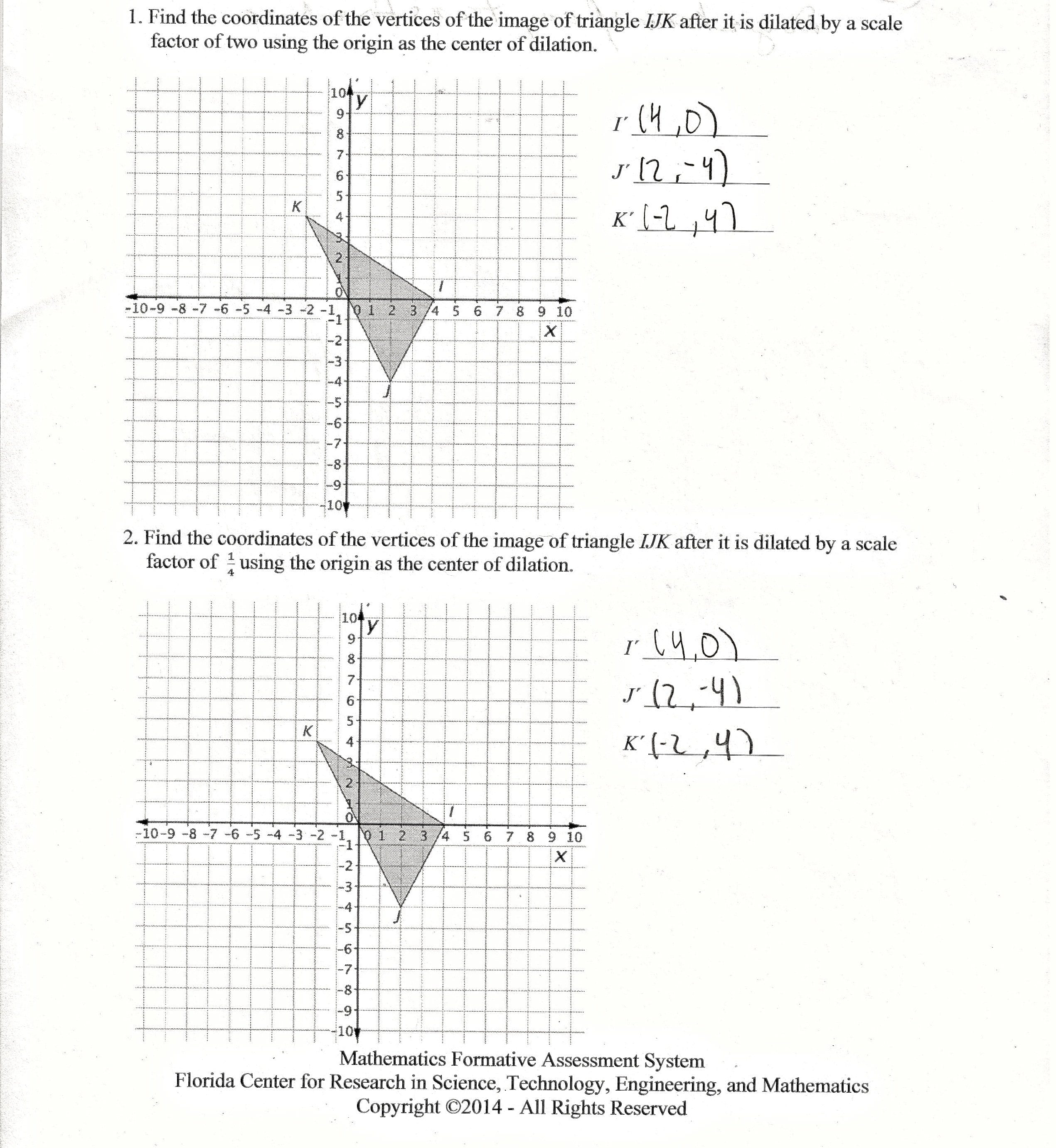 Dilation Coordinates Students Are Asked To Dilate Twodimensional Pertaining To Dilations Worksheet Pdf