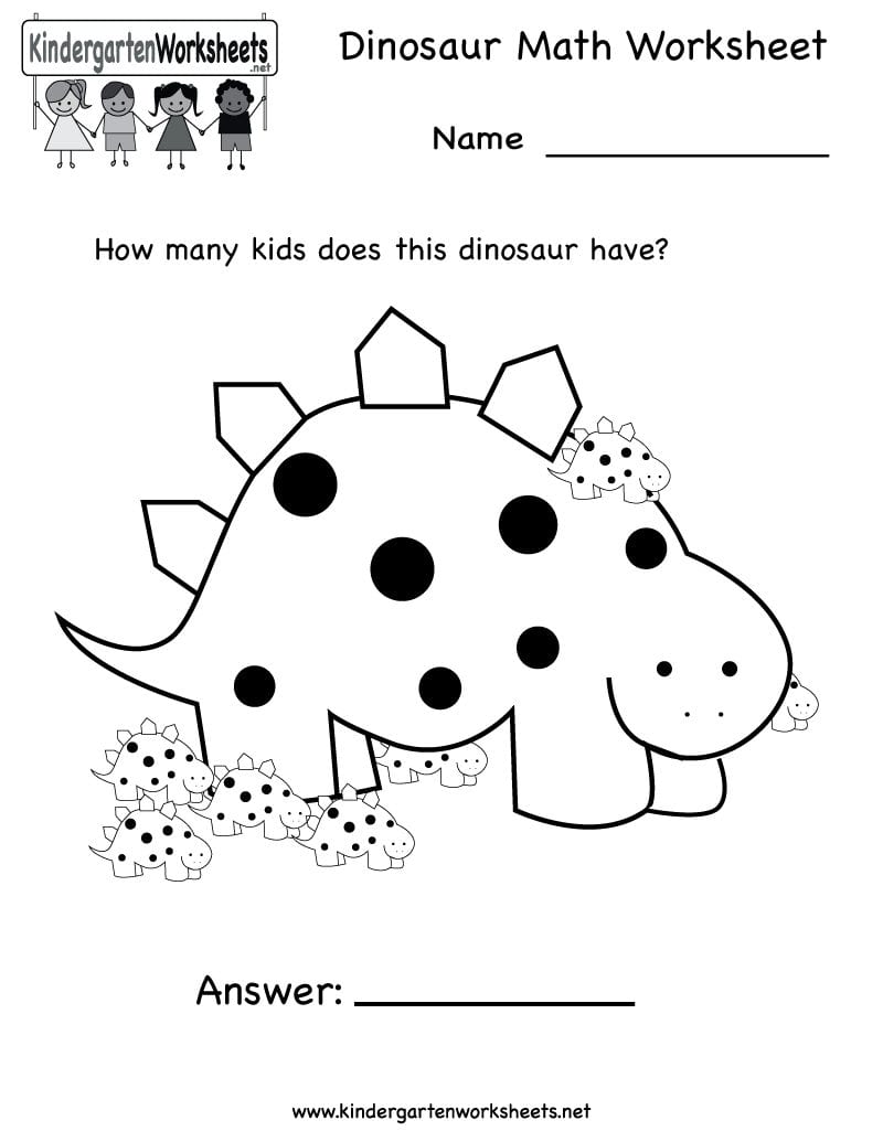 Dinosaur Math Worksheet  Free Kindergarten Learning Worksheet For Kids As Well As Dinosaur Worksheets For Preschool