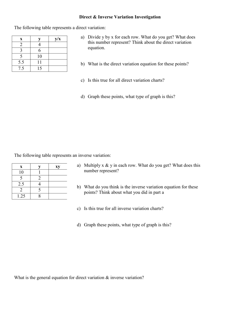 Direct And Inverse Variation Worksheet With Direct And Inverse Variation Word Problems Worksheet With Answers