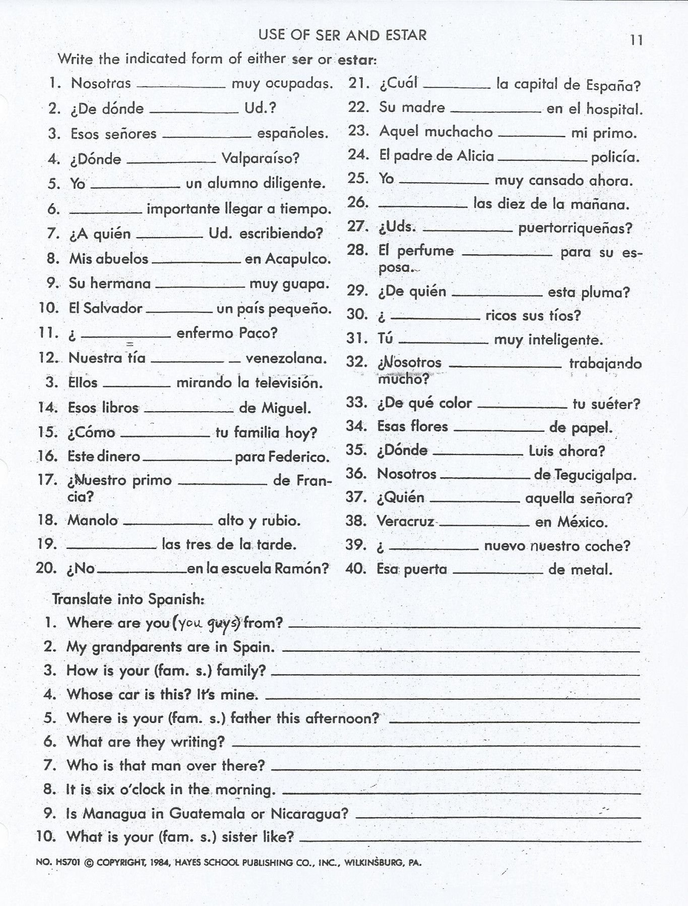 Direct Object Pronouns Spanish Worksh Hayes School Publishing For Agreement Of Adjectives Spanish Worksheet Answers Hayes School