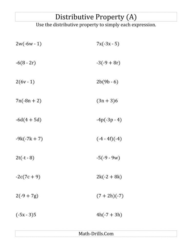 Distributive Property Worksheets 7Th Grade Math Inside Math Properties Worksheet Pdf