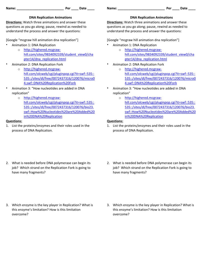 Dna Replication Worksheet – Watch The Animations And Answer Intended For Dna Structure Worksheet Answers