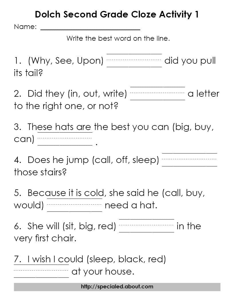 Dolch High Frequency Word Cloze Activities And Cloze Reading Worksheets