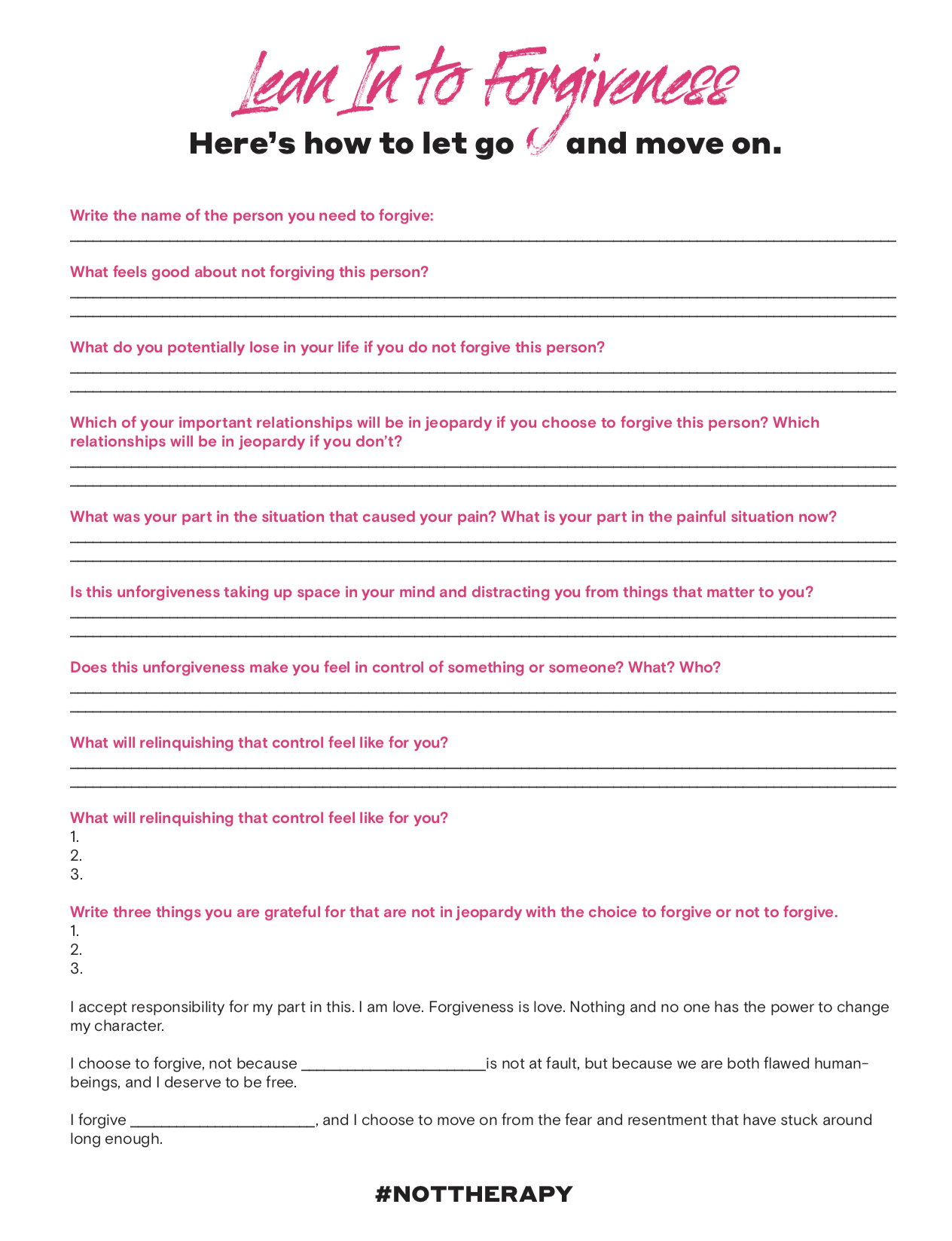 Dothisthing Lean In To Forgiveness  Not Therapy Pertaining To Self Forgiveness Worksheet