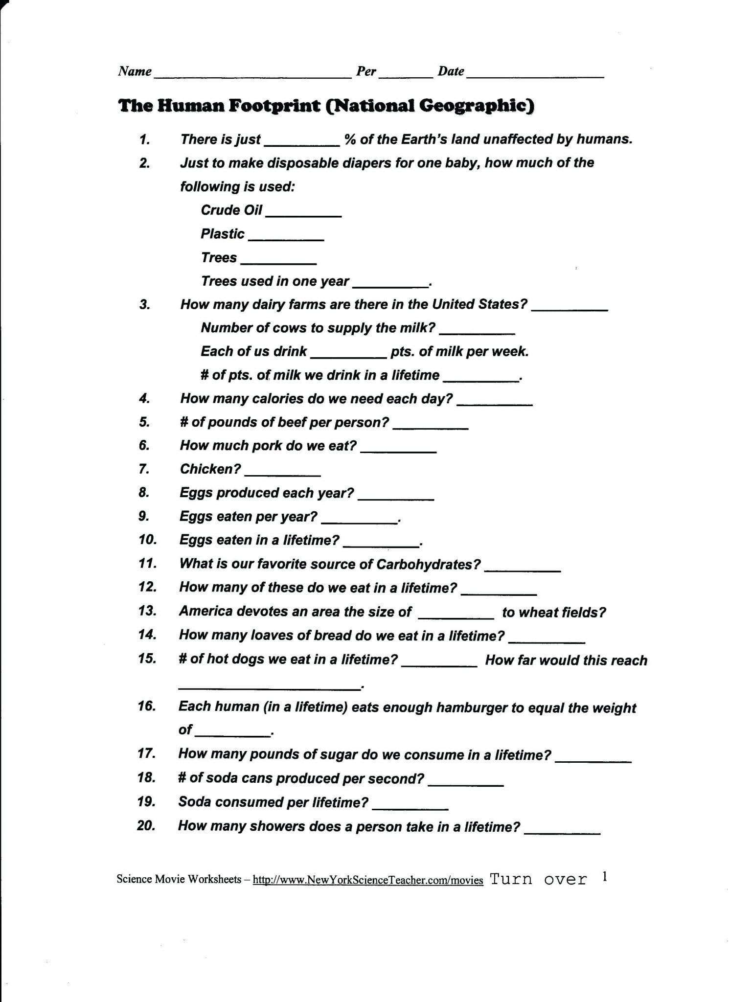 Ecological Footprint Worksheet Answers  Briefencounters Together With The Human Footprint National Geographic Worksheet Answers