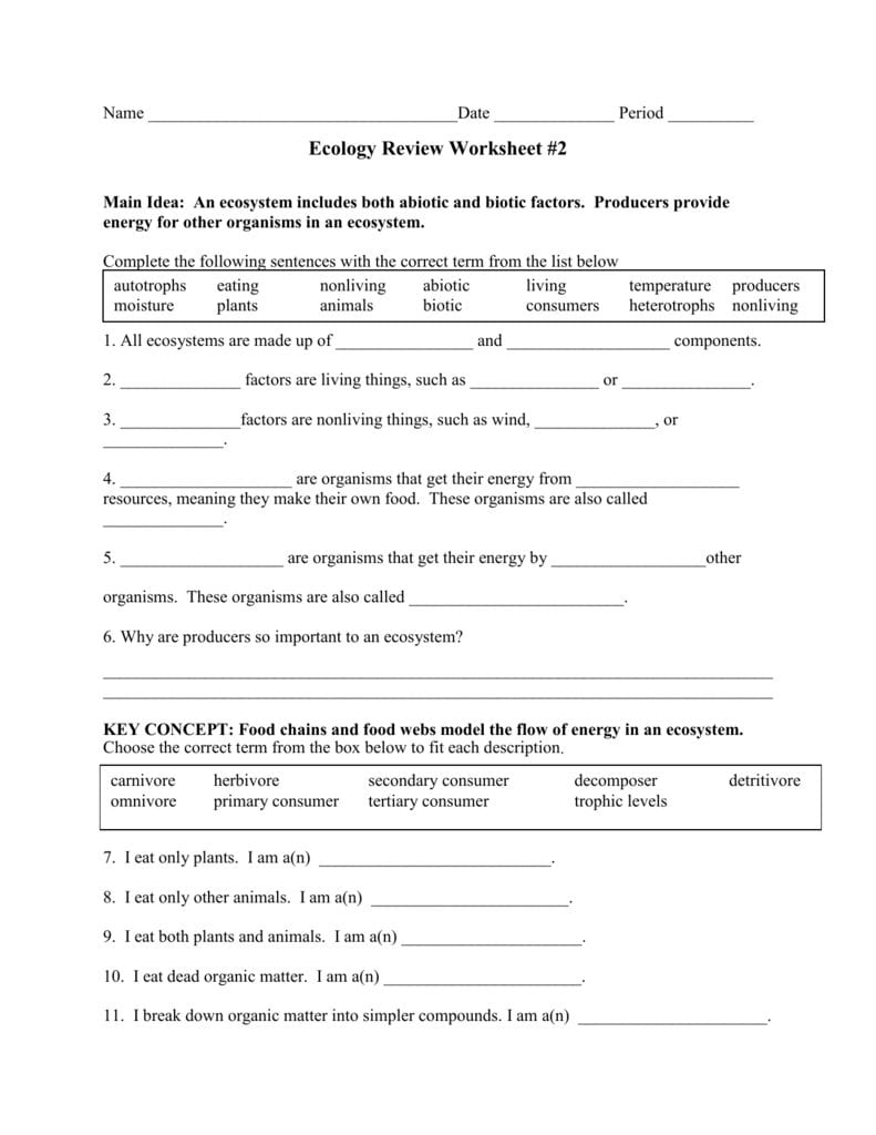 Ecology Review Worksheet  2 As Well As Ecology Review Worksheet 1