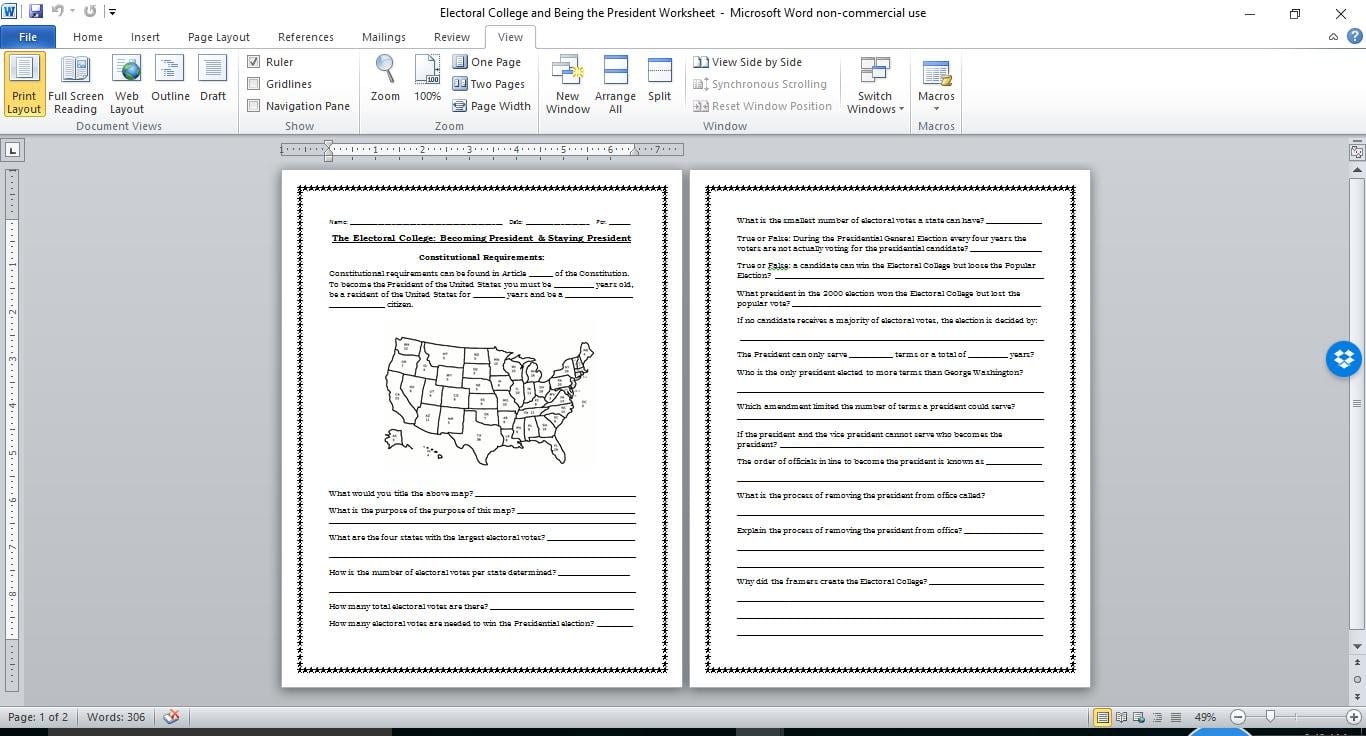 Electoral College Plus Becoming The President And Staying The President With Regard To Electoral College Worksheet