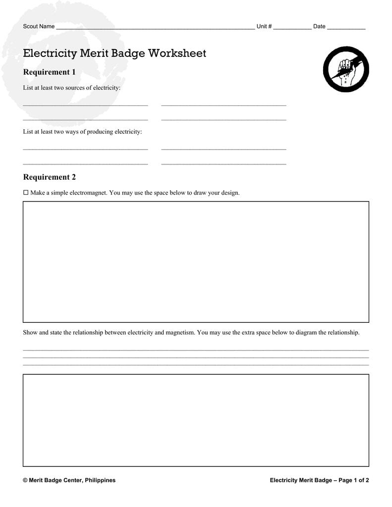 Electricity Merit Badge Worksheet And Electricity Merit Badge Worksheet