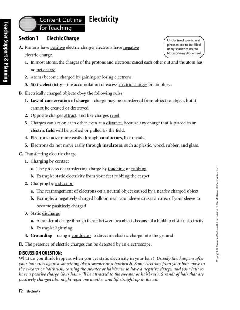 Electricity Notes Answer Key Regarding Energy Note Taking Worksheet Answers