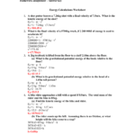 Energy Calculations Worksheet Also Energy Worksheet Answers