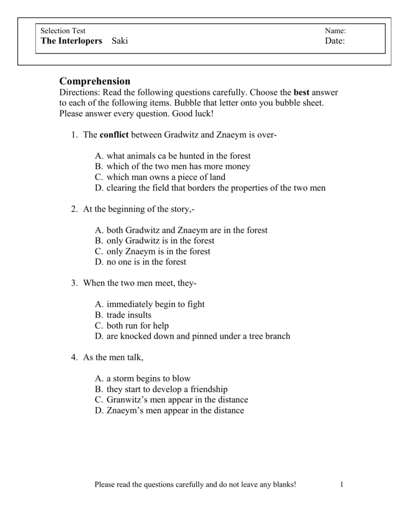 English I Interlopers Quiz1Doc Also The Interlopers Worksheet Answers