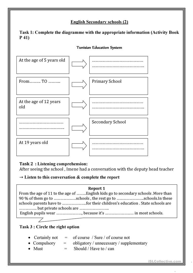 English Secondary Schools 2 Worksheet  Free Esl Printable And Printable English Worksheets