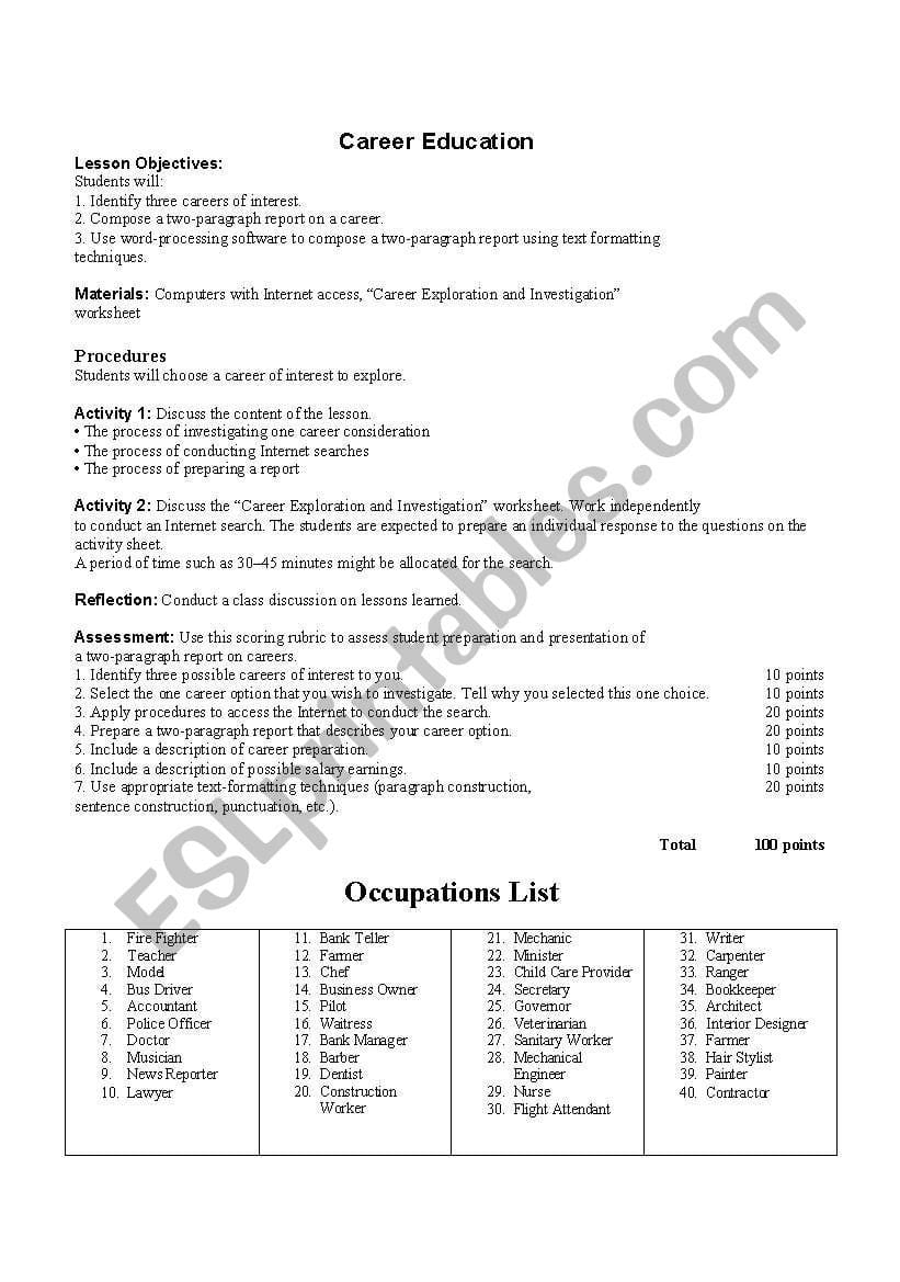 English Worksheets Career Exploration Within Career Exploration Worksheets