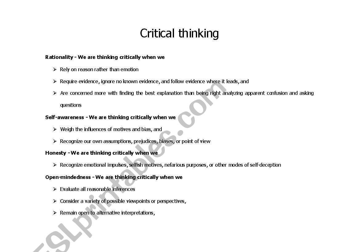 English Worksheets Critical Thinking Throughout Critical Thinking Worksheets