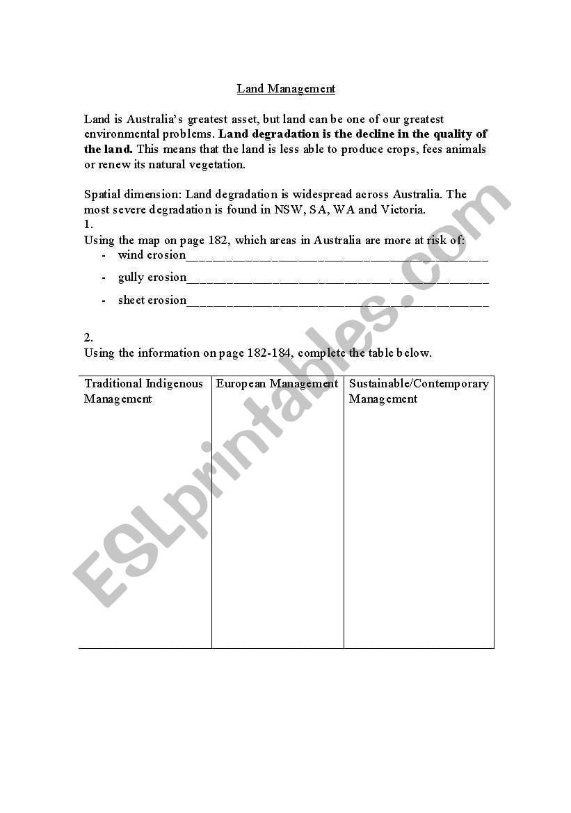 English Worksheets Land Management Throughout English Worksheet Land